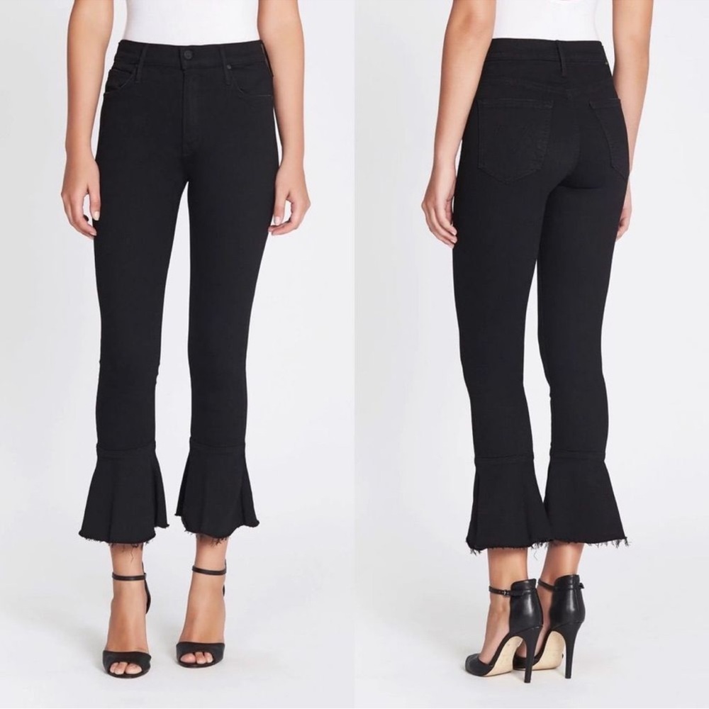 Mother The Cha Cha Fray Black Cropped Bell Flare Jeans Women’s Size 26
